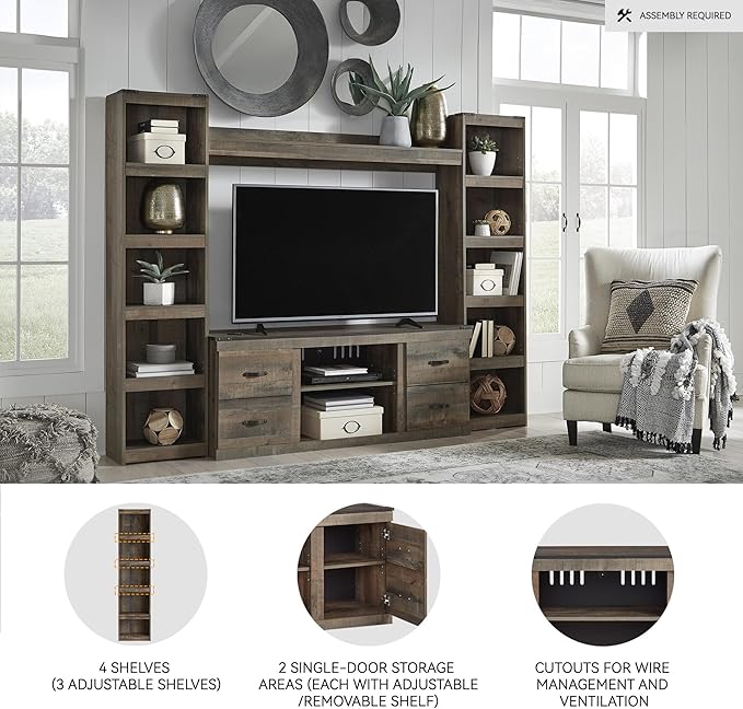 Signature Design by Ashley Trinell Rustic 4-Piece Entertainment Center for TVs up to 69", Light Brown