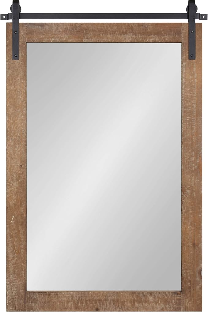 Kate and Laurel Cates Farmhouse Wood Framed Wall Mirror, 24 x 38, Rustic Brown, Barn Door-Inspired Rustic Mirrors for Wall