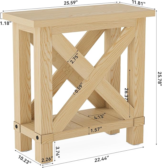 LITTLE TREE Farmhouse Side Table Set of 2, Narrow End Table for Space Saving, Bedside Furniture for Bedroom, Living Room, Small Spaces, Oak