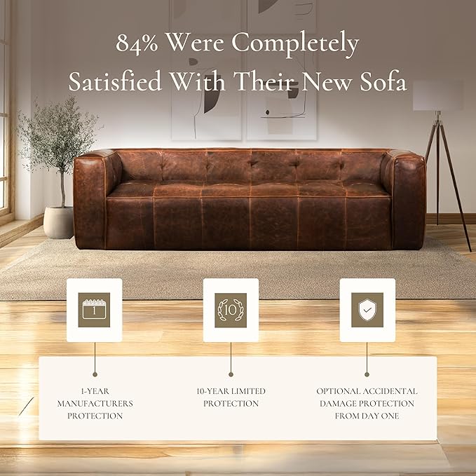 Poly & Bark Capa Leather Couch - 92 Inch Sofa - Pure-Aniline Leather Sofa for Living Room with French Seam Details - Living Room Couch - Full-Grain Vintage Italian Leather in Chocolate Brown