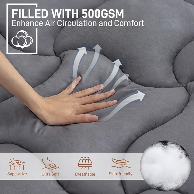 4 Inch Pillow Top Memory Foam Mattress Topper Queen, Dual Layer 2 Inch Gel Memory Foam Plus 2 Inch Pillow Top Cover, Grey