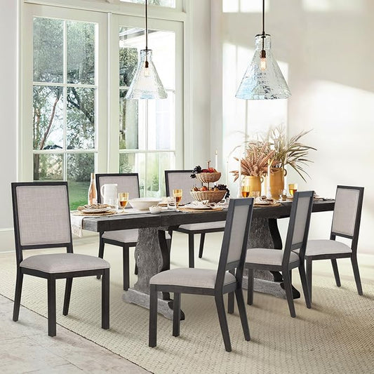 COLAMY Upholstered Wooden Dining Chairs Set of 6, Kitchen Chairs with Open Back, 19 Inch Mid Century Modern Dining Room Chairs, Farmhouse Dining Side Chairs for Dining Room Kitchen Restaurant, Brown