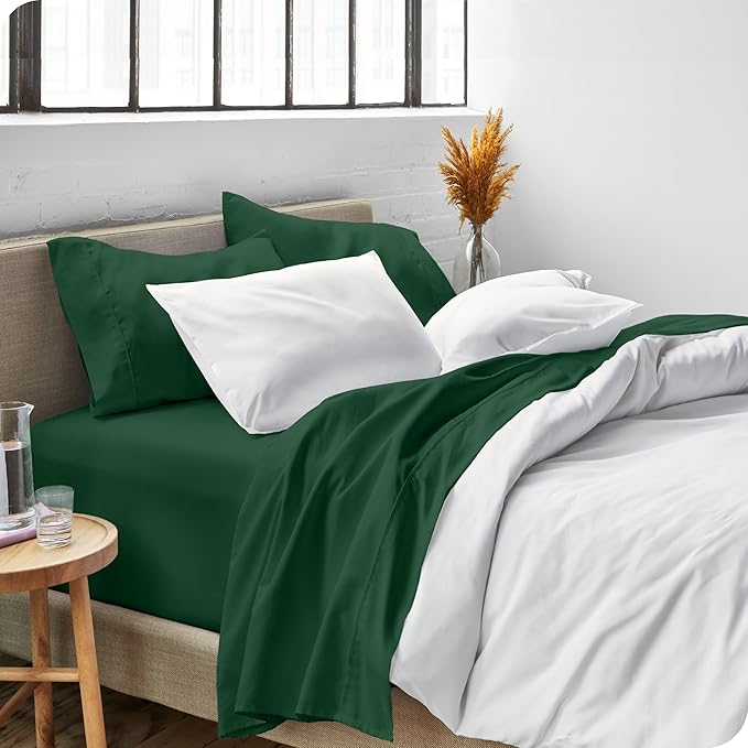 Bare Home Full XL Sheet Set - Luxury 1800 Ultra-Soft Microfiber Full Extra Long Sheets - Double Brushed - Deep Pockets - Easy Fit - 4 Piece Set - Bedding Sheets & Pillowcases (Full XL, Forest Green)