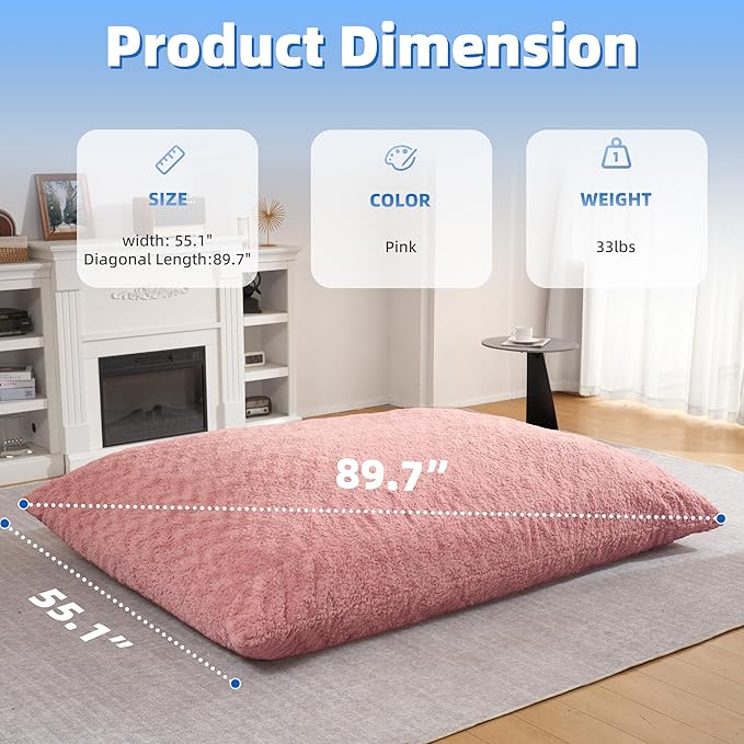 HABUTWAY 4 in 1 Bean Bag Chair, Giant Memory Foam Filling Bean Bag Sofa, Adult Bean Bag Chair, Machine Washable Faux Fur Cover, Bean Bag for Adult (Pink)
