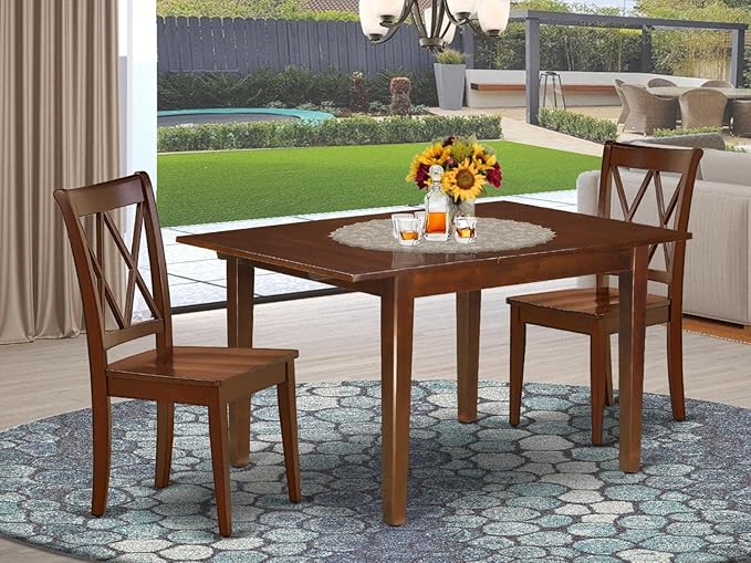 East West Furniture MLCL3-MAH-W 3 Piece Dining Table Set for Small Spaces Contains a Rectangle Dining Room Table with Butterfly Leaf and 2 Wooden Seat Chairs, 36x54 Inch, Mahogany