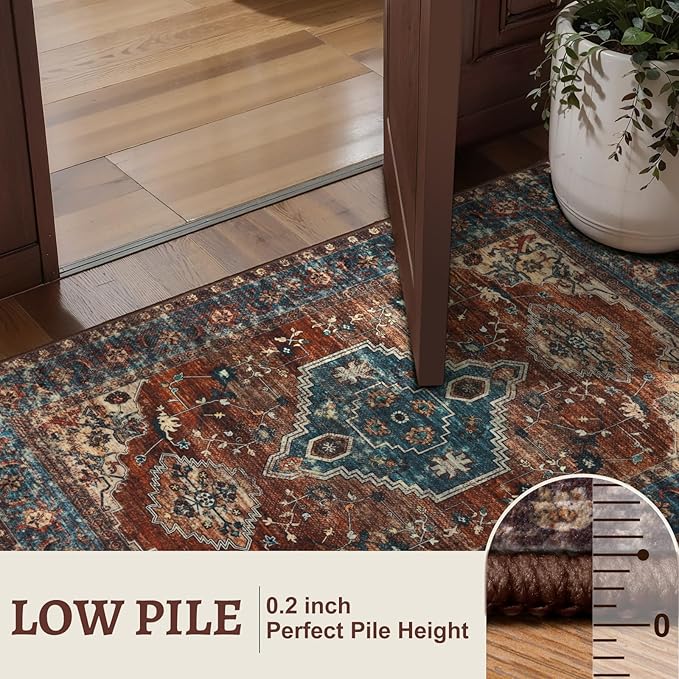 Tangsoo Washable Entryway Rugs 2x3 Vintage Non Slip Small Area Rug, Indoor Front Door Rug, Print Distressed Door Mat Indoor Entrance Soft Low Pile Throw Rug for Entry Kitchen Bedroom Bathroom