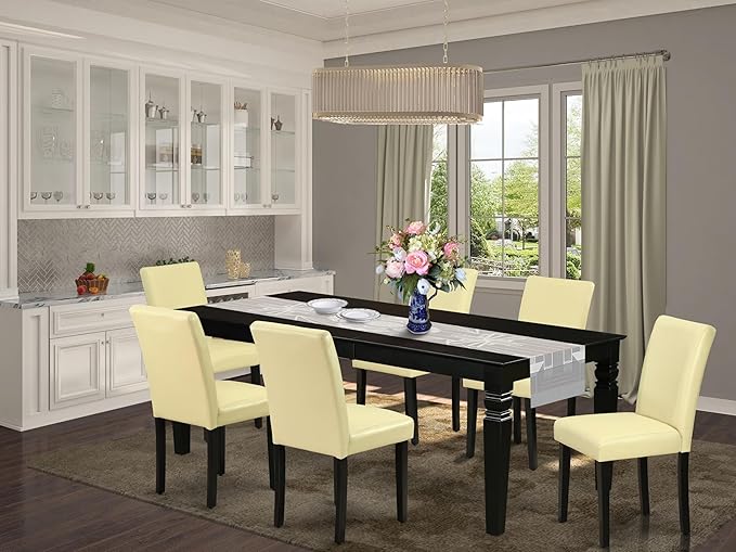 East West Furniture LGAB7-BLK-73 7 Piece Dining Set Consist of a Rectangle Dining Room Table with Butterfly Leaf and 6 Eggnog Faux Leather Upholstered Chairs, 42x84 Inch, Black