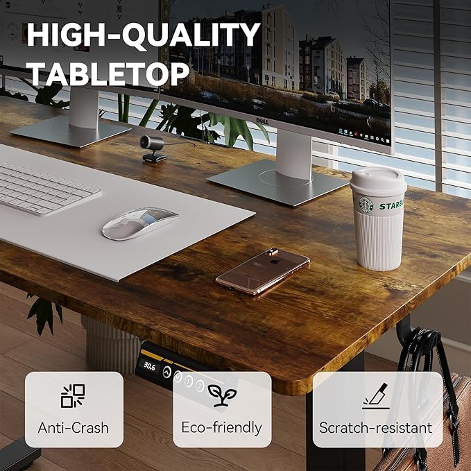 Electric Standing Desk Adjustable Height Stand Up Desk Ergonomic Sit Stand Desk for for Work Office Home Computer Desk Workstation (Rustic Brown C65, 48 * 24)