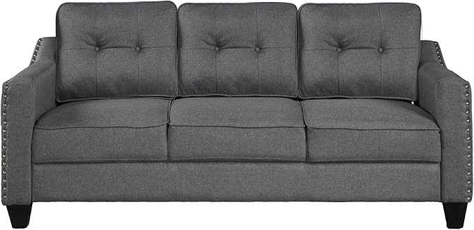 FANYE 3 Pieces Living Room Furniture Sets Include Sofa, Loveseat and Armchair, Linen Fabric Upholstered Sectional Couch with Classical Rivets Decor and Tufted Back Cushions, Retro Gray Sofa & Couch
