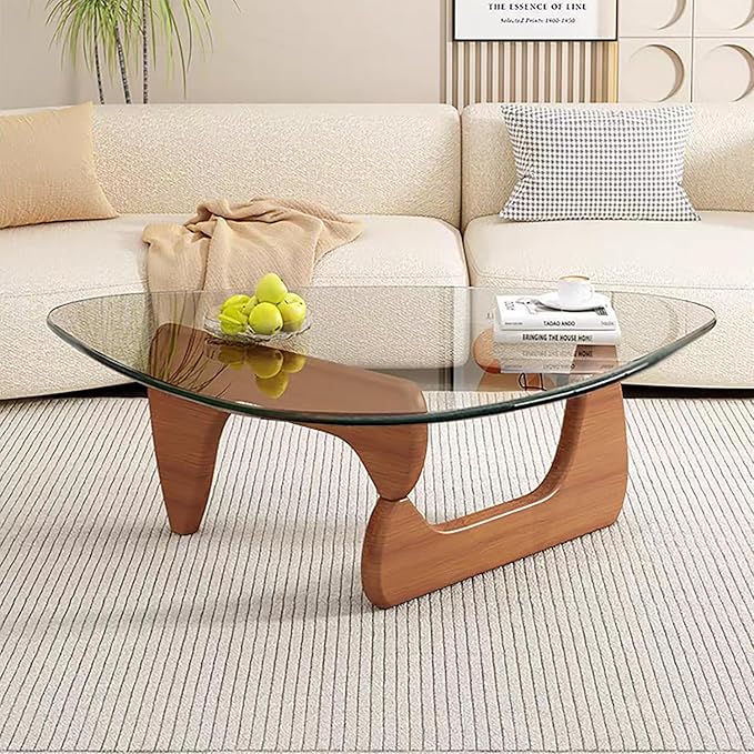 Modern Glass Coffee Table for Living Room, Small mid Century Coffee Table, Stylish Coffee Tables Suitable for Bedroom Living Room Reception Office Tables（Walnut/Transparent，Small）