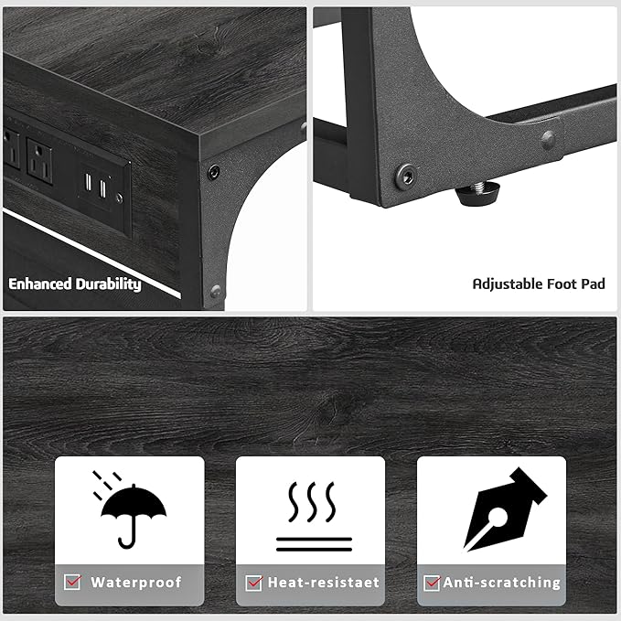 TUTOTAK C Shaped End Table with Charging Station, Side Table for Sofa, Couch Table with Storage Bag, TV Tray Table with 2 USB Ports and Outlets for Living Room, Bedroom, TB01BY024