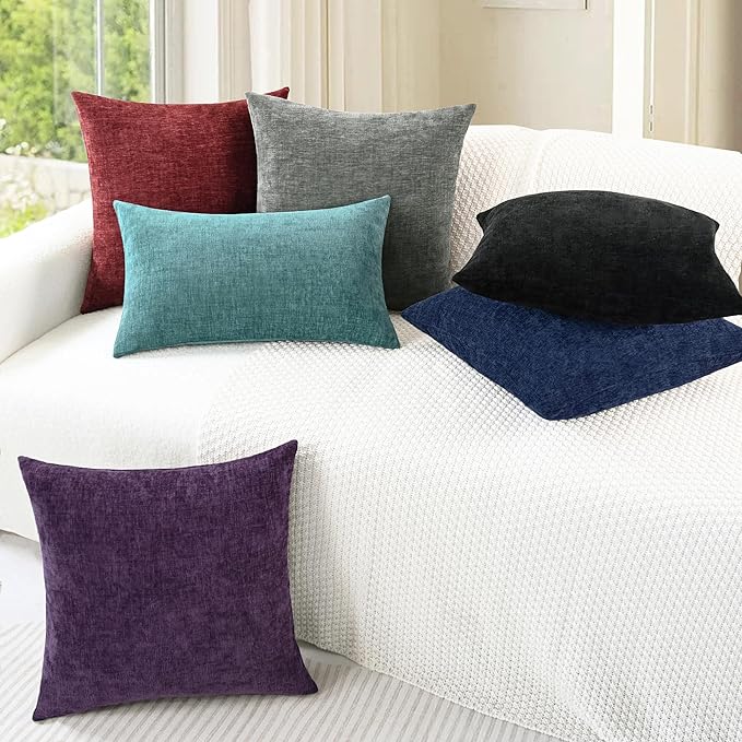 CaliTime Throw Pillow Covers Decorative 16 X 26 Inches Pack of 2 Cozy Chenille Cushion Cases for Couch Sofa Bed Living Room Home Burgundy