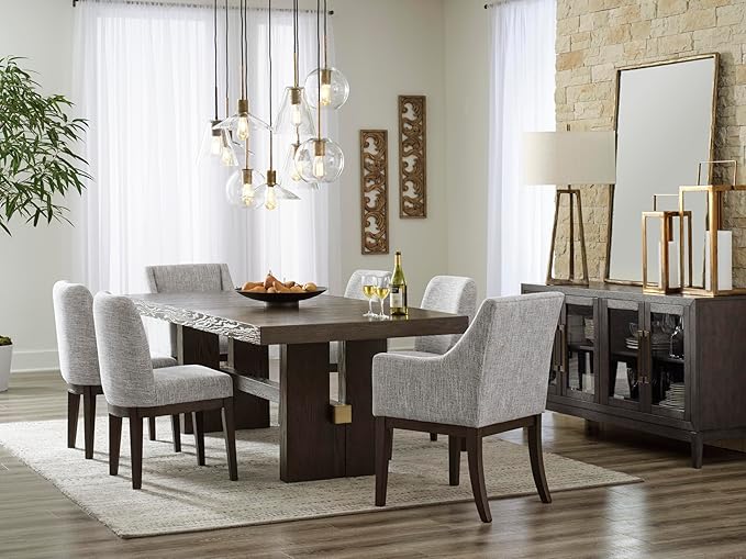 Signature Design by Ashley Burkhaus Traditional Dining Upholstered Arm Chair, 2 Count, Gray & Dark Brown