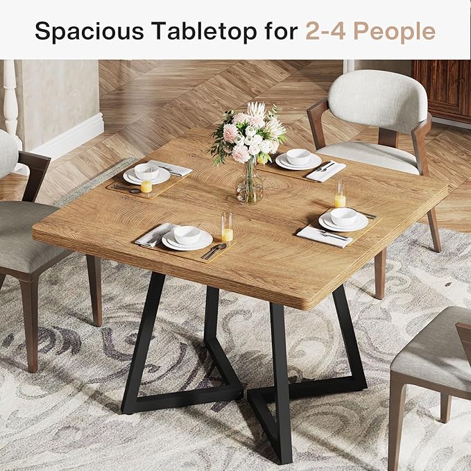 Tribesigns Square Dining Table for 2, 31.5" Modern Dinner Table with Metal Base, Kitchen Table for Dining Room, Small Space, Apartment,Natural & Black