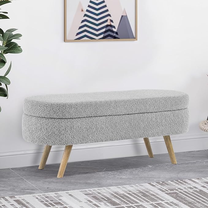 NicBex Ottoman Bench with Storage for Bedroom, 43.5" Upholstered End of Bed Bench with Rubber Wood Legs, Linen Storage Bench for Living Room or Entryway,