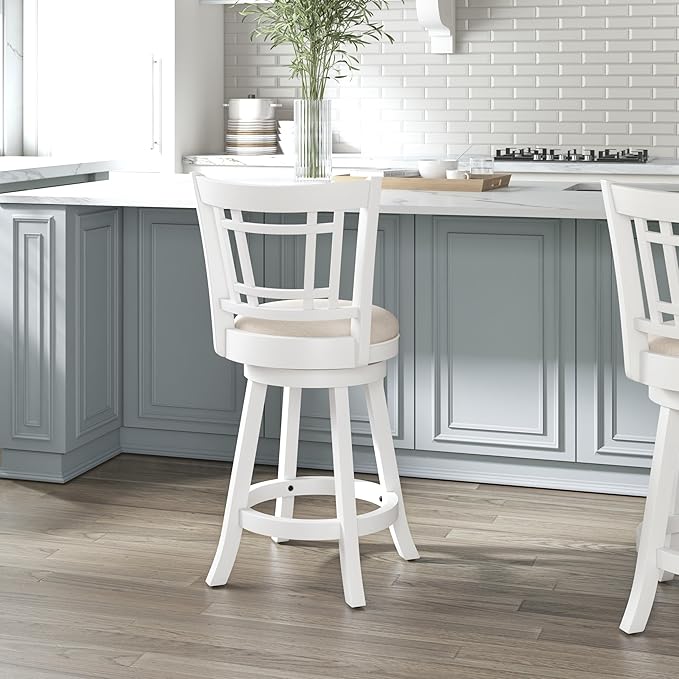 Hillsdale Fairfox Swivel Stool with Rectangular Lattice Back, Counter Height, White