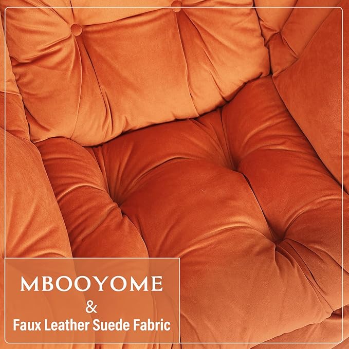 Lazy Chair with Folding Ottoman, Modern Accent Lounge Armchair with Armrests, a Side Pocket & Foldable Footstool, Leisure Reading Chair for Living Room, Bedroom, Dorm & Office, Velvet Orange