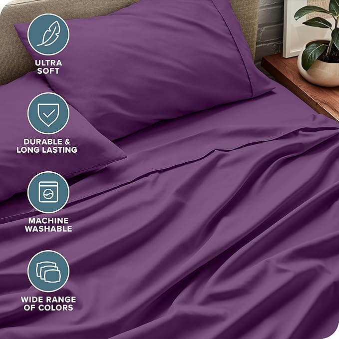Bare Home Split Head Flex King Sheet Set - 1800 Ultra-Soft Microfiber Bed Sheets - Double Brushed - Deep Pockets - Easy Fit - 4 Piece Set - FlexTop King Bedding Sheets (Split Head Flex King, Plum)