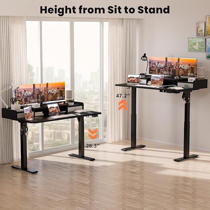 48x30 Inch Electric Standing Desk with Drawers & Widen Desktop, Thickened Desk Frame, Adjustable Height Sit Stand Up Table, Home Office Computer Desk with Cable Management, Classical Black