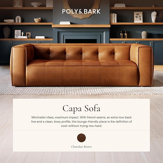POLY & BARK Capa Sofa in Full-Grain Pure-Aniline Italian Tanned Leather in Saddle Tan