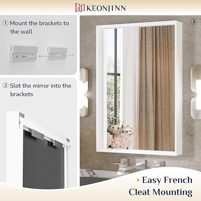 Keonjinn 48” x 36” White Bathroom Vanity Mirror Metal Framed Large Bathroom Mirror for Over Sink Rectangular Wall Mirror Square Corner Farmhouse Matte White Rectangle Mirror(Horizontal/Vertical)