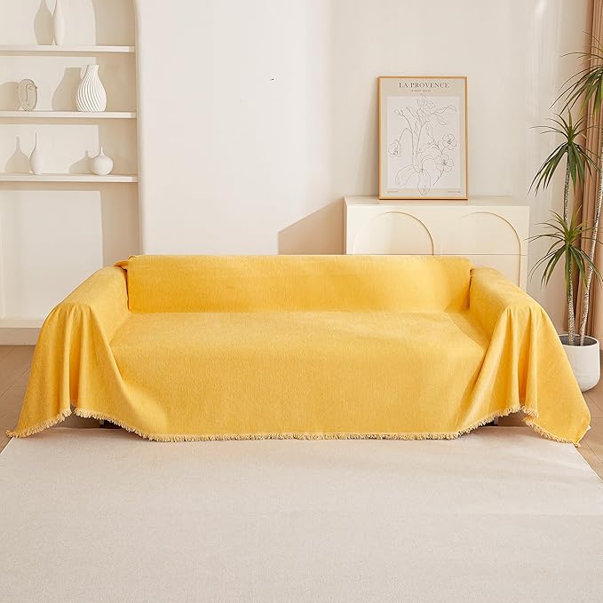 MYSKY HOME Sectional Couch Cover Sofa Covers Thick Couch Covers for 2 Cushion Couch Sofa Chenille Couch Cover Living Room Futon L Shaped Sofa Slipcovers for Dogs and Kids Tassel Edge 71" x 102"