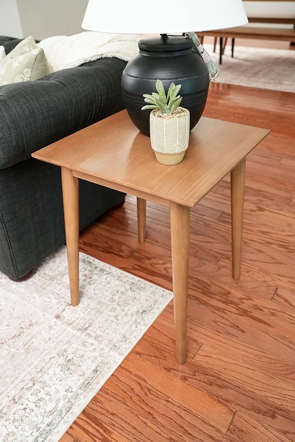 Plank+Beam Mid Century Modern Square Side Table, Couch Side Table, Small End Table for Office Space, Wooden Accent Table, Pecan