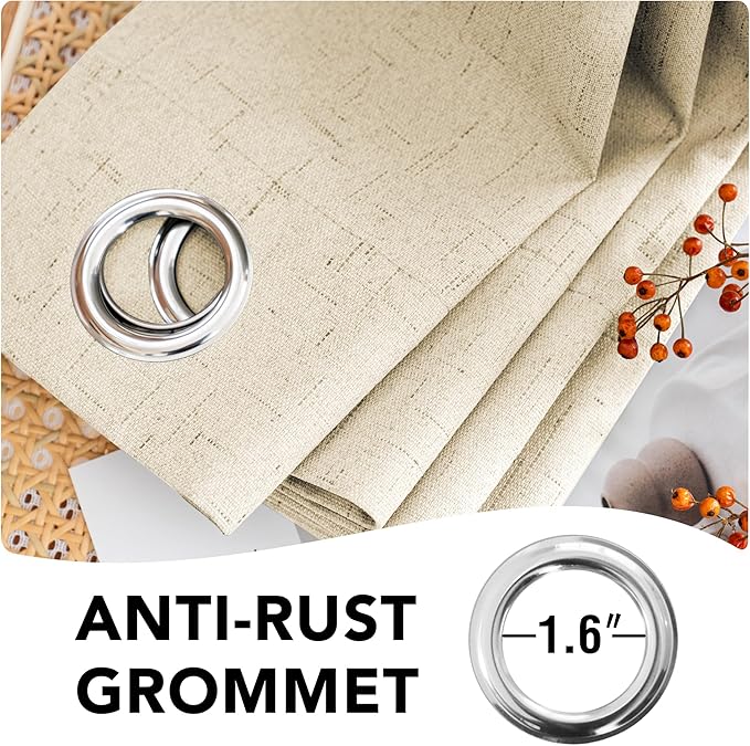 H.VERSAILTEX Linen Blackout Curtains Durable Thick Textured Linen Look 100% Blackout Patio Door Curtain Anti Rust Grommet Extra Wide Sliding Door Curtain Panel, Bleached Sand, W100 x L108 inch