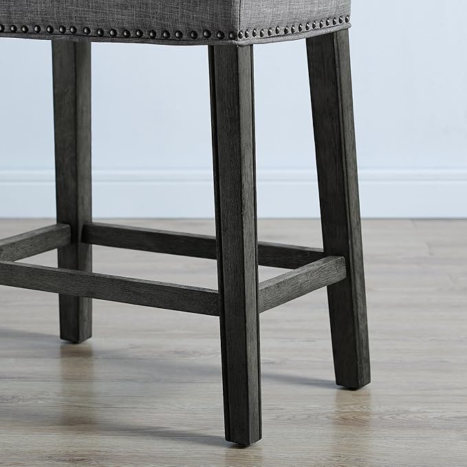 Roundhill Furniture Coco Upholstered Backless Saddle Seat Counter Stools 25.5" Height, Set of 2, Gray