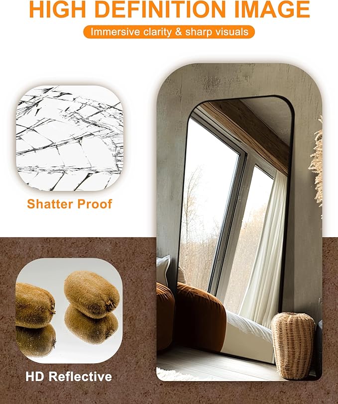 Delma Full Length Mirror, 65" x 30" Standing Large Floor Mirror with Aluminum Frame for Bedroom, Living Room,Bathroom