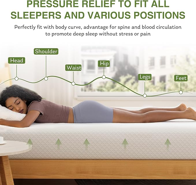 8 Inch Queen Mattress, Memory Foam Mattress in a Box with Cooling Green Tea Gel, Relieve Pressure with Medium Firm Support, CertiPUR-US Certified, 80''L x 60''W, White