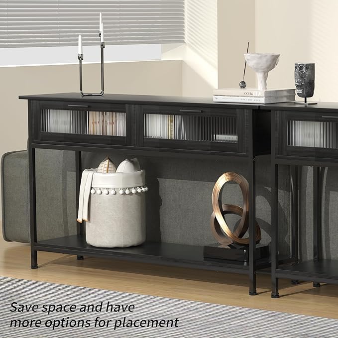 Aetheris 47" Console Table with 2 Drawers, 2 Tier Sofa Table with Storage,Entryway Table, Industrial Console Table for Entryway, Sofa Table Behind Couch for Living Room, Black