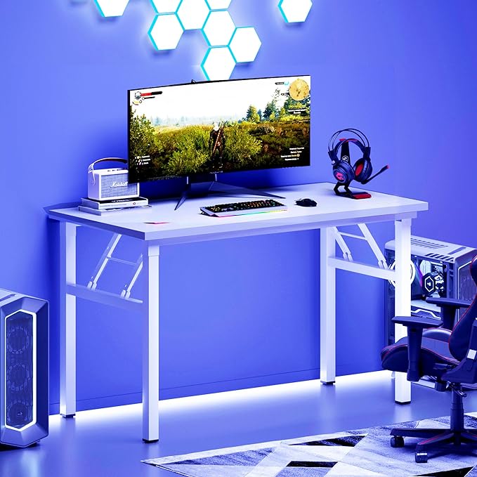 DlandHome 47 inches Folding Table Computer Desk Portable Table Activity Table Conference Table Home Office Desk, Fully Assembled White DND-ND5-120WW
