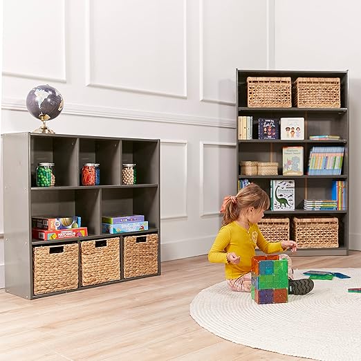 ECR4Kids Streamline 8-Compartment Storage Cabinet, 36in, Classroom Furniture, Grey Wash