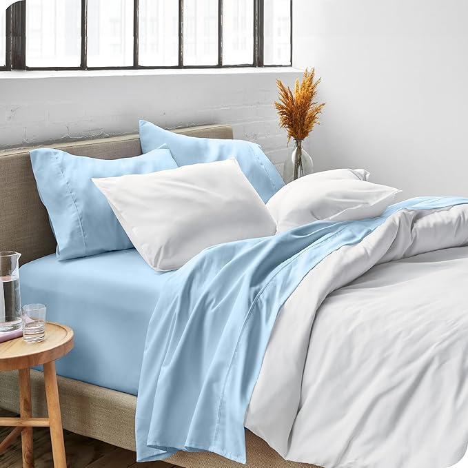Bare Home Split Head Flex King Sheet Set - 1800 Ultra-Soft Microfiber Bed Sheets - Double Brushed - Deep Pockets - Easy Fit - 4 Piece Set - FlexTop King Bedding (Split Head Flex King, Light Blue)