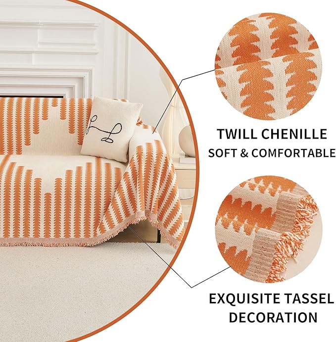 HAOMAIJIA Boho Sofa Covers Couch Covers for 3 Cushion Couch Sofa Pet Friendly Soft Thick Non Slip Couch Cover for Dogs Washable Sectional Couch Covers L Shape Furniture Protector (Orange, 71"x118")