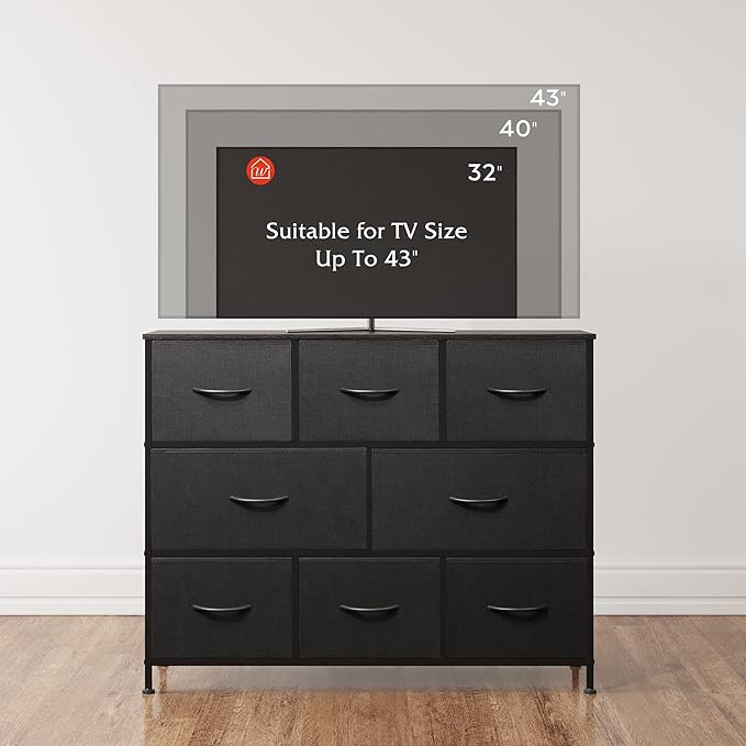 WLIVE 8 Drawer Dresser for Bedroom, Fabric Black Dresser with Large Storage Drawer Unit for Entryway, Chest of Drawers for Living Room