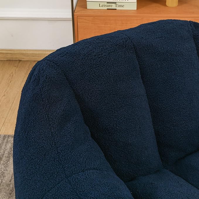 Furniliving Bean Bag Chair, Oversized Bean Bag Couch for Adults Comfy Bean Bag Sofa with Back Support, Large Bean Bag Chair Lazy Sofa for Living Room Bedroom, DarkBlue, Teddy