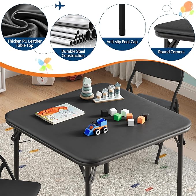 IDEALHOUSE 3 Piece Folding Kids Table and Chairs Set, Children Activity Table and Chairs Set for Dining Room,Daycare,Classrooms