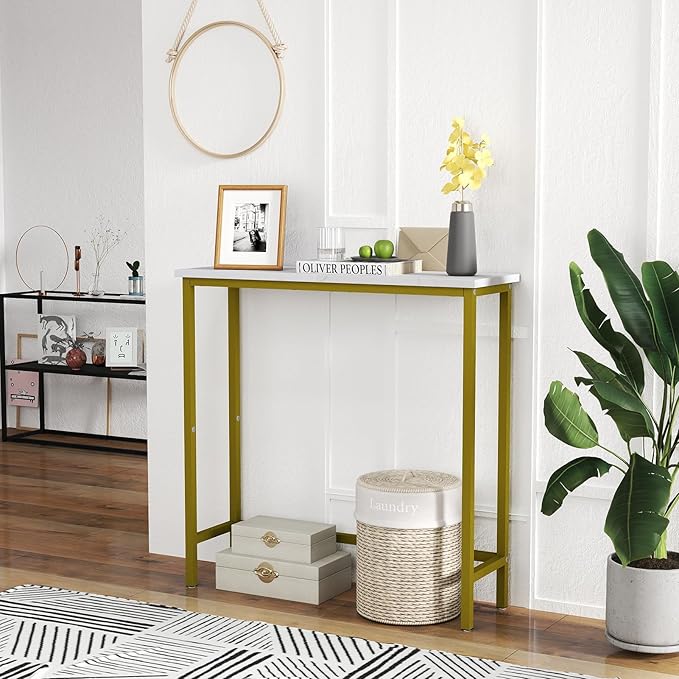 HollyHOME Narrow Console Table, 29.5" Slim Entryway Table, Sofa Stand, Hallway Shelf for Hallway, Bedroom, Living Room, Foyer, White