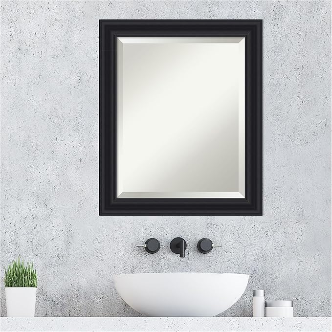Amanti Art Black Bathroom Mirror for Over Sink, 24x20 Dalat Black Rectangle Vanity Mirror, Small Traditional Frame, Hangs Horizonally and Vertically, Bathroom Wall Decor, Beveled Edge