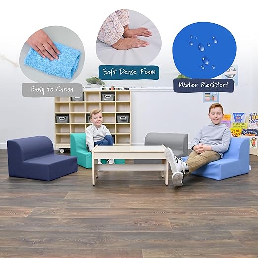 Children's Factory Library Lounger, Flexible Seating Classroom Furniture, Comfy Kids Chairs, Aqua, Single Lounger