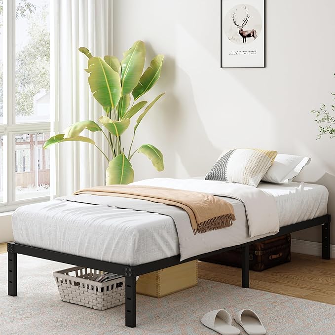 12 Inch Twin Bed Frames, Heavy Duty Metal Bed Frame Twin Size, No Box Spring Needed, Easy Assembly, Noise-Free, Black