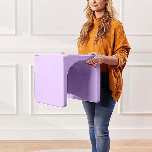 ECR4Kids Tri-Me Table and Cube Chair Set, Multipurpose Furniture, Light Purple, 3-Piece