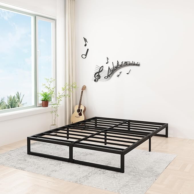 12 Inch Bed Frame Queen Size Heavy Duty Steel Slat Support Metal Platform Queen Bed Frame No Box Spring Needed, Easy Assembly, Black