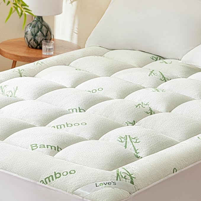 Love's cabin Twin Mattress Topper, Rayon Derived from Bamboo, 900 GSM Breathable Mattress Topper Pad, Thick Pillow Top Mattress Pad Stretches up with 8"-20" Deep Pocket(39"x75"), Green