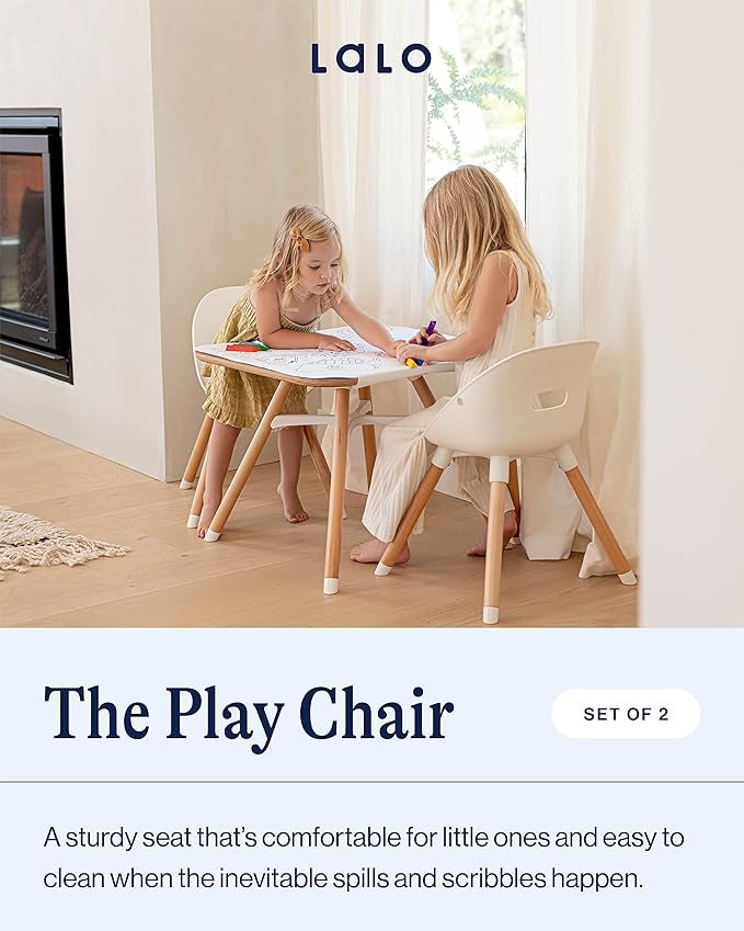 Lalo The Play Chair, Wooden and Non-Toxic Plastic Kids and Toddler Chair - Sturdy Bucket Seat and Easy to Clean Kids Chair with up to 200 lb. Weight Capacity, Set of 2 - Grapefruit
