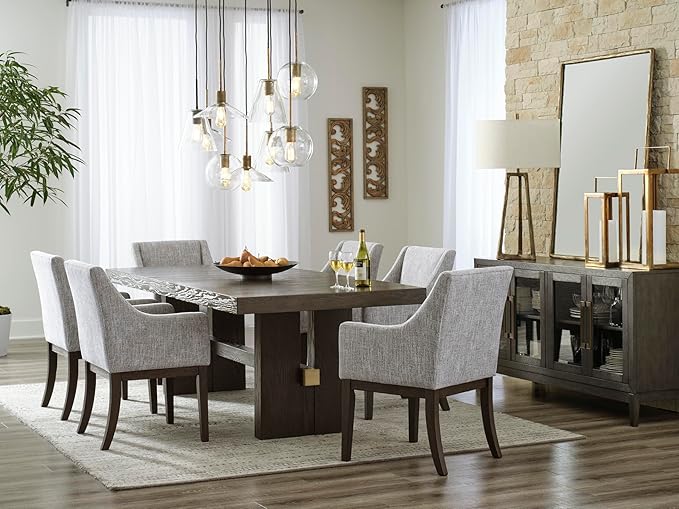 Signature Design by Ashley Burkhaus Traditional Dining Upholstered Arm Chair, 2 Count, Gray & Dark Brown