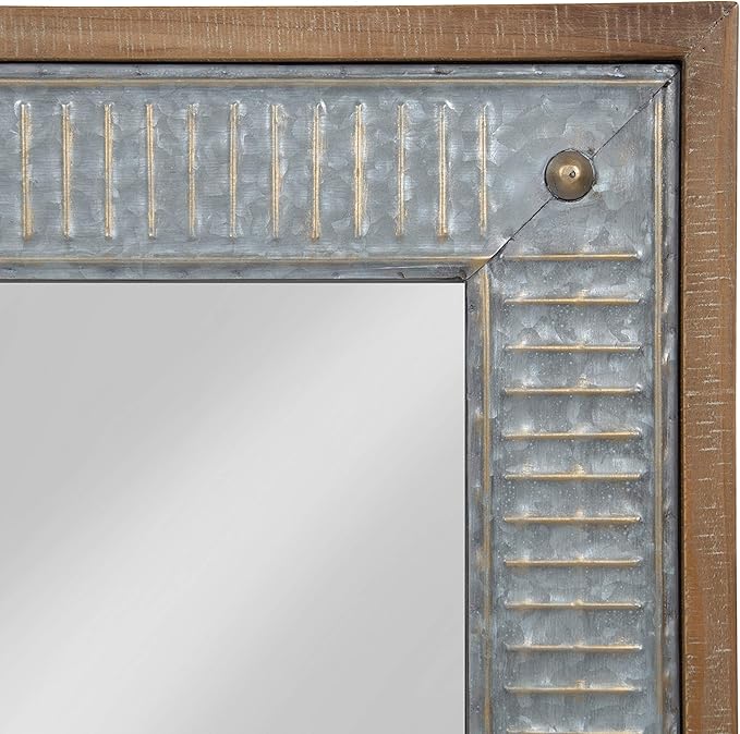 Kate and Laurel Deely Farmhouse Wall Mirror, 20 x 30, Rustic Brown and Silver, Rustic Wall Decor with Galvanized Metal Frame