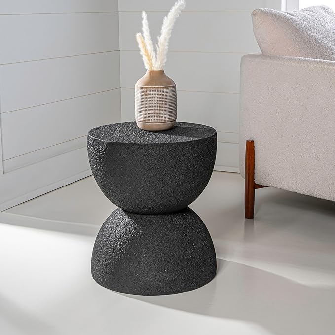 JONATHAN Y TBL1100B Greta 18" Mid-Century Modern Drum Indoor/Outdoor Accent Table, Modern, Contemporary, Minimalist, Scandinavian, Classic, Patio, Garden Room, Bathroom, Living Room, Black